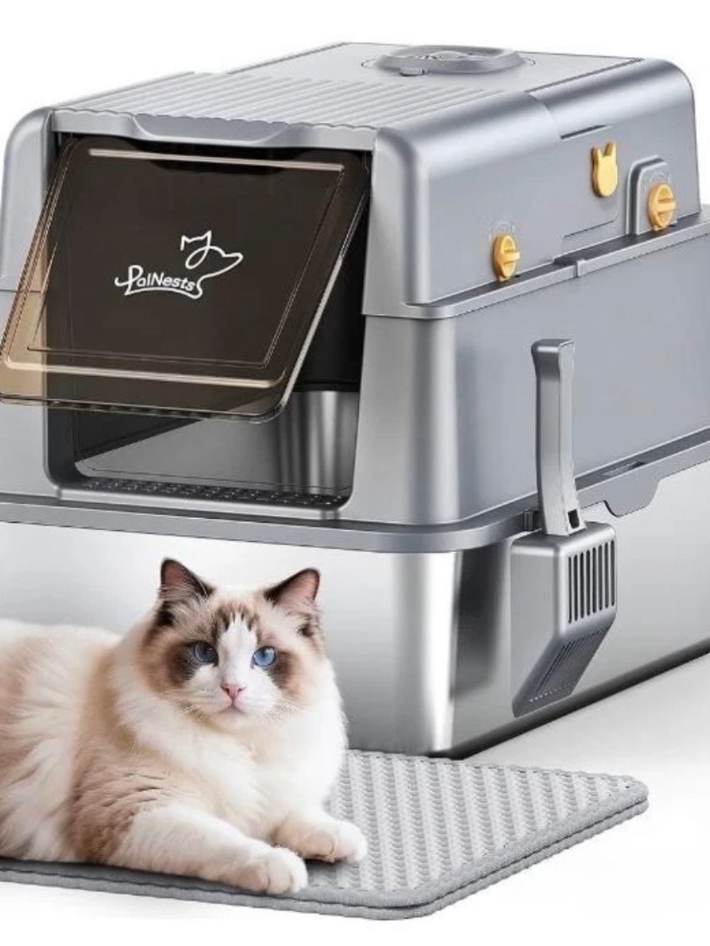 Silver Covered Cat Litter Box with Privacy Door